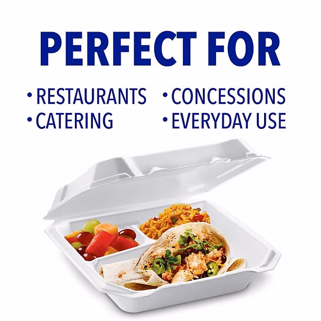 Hefty Supreme Foam Hinged Lid Container, 3-Compartment 125 ct. - Image 6