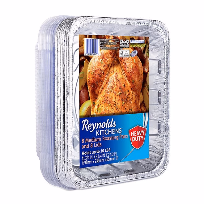 Reynolds Kitchens Aluminum 10 lb. Roaster with Lids, 12" x 9" x 3" 8 ct. - Image 2