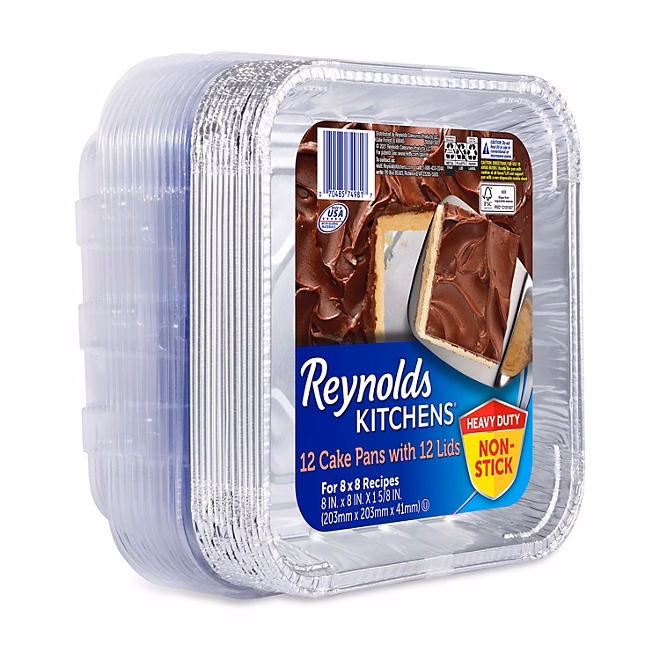 Reynolds Kitchens Aluminum 8" x 8" Cake Pans with Lids 12 ct. - Image 2