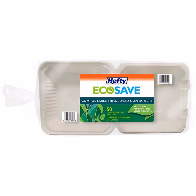 Hefty ECOSAVE 1-Compartment Hinged Lid Container 9" x 9", 50 ct. - Image 2