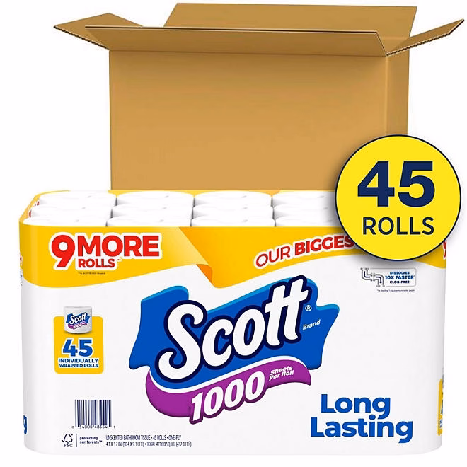Scott 1000 1-Ply Toilet Paper 45 rolls, 1,000 sheets/roll - Image 3