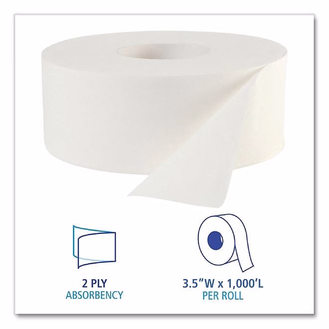 Boardwalk Jumbo Roll 2-Ply Toilet Paper 12 rolls, 1000 ft./roll - Image 4