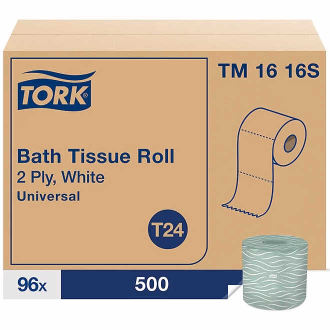 Tork Universal 2-Ply White Bath Tissue, 96 rolls, 500 sheets/roll - Image 3