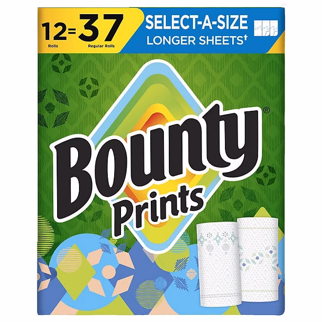 Bounty Prints Select-A-Size 2-Ply Paper Towels, 12 Rolls, 128 sheets/roll - Image 2