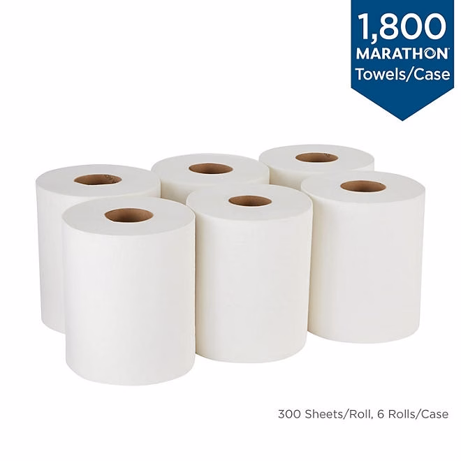 Marathon Centerpull Premium 1-Ply White Paper Towels 6 rolls, 300sheets/roll - Image 4