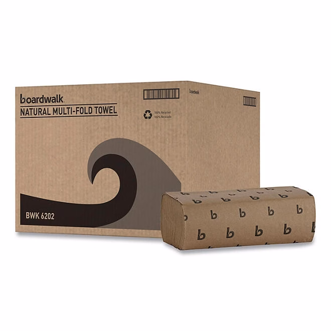 Boardwalk Multifold 1-Ply Natural Paper Towels 16 pks., 250 towels/pk. - Image 2