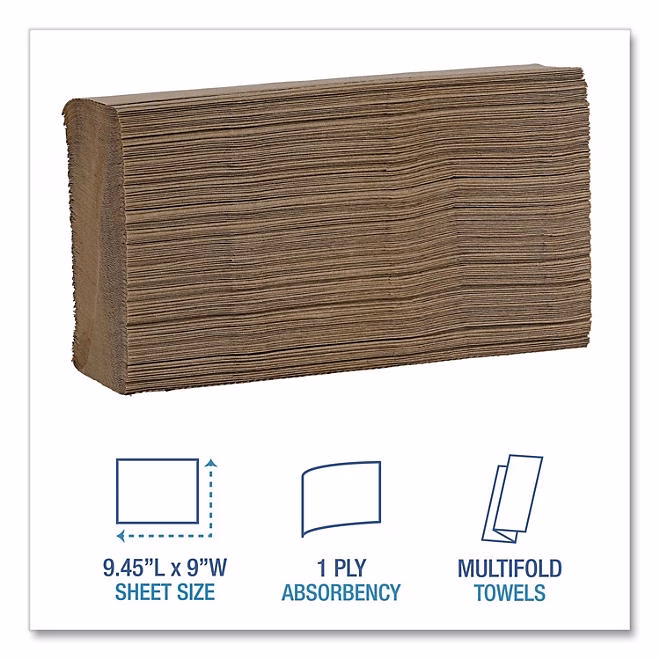Boardwalk Multifold 1-Ply Natural Paper Towels 16 pks., 250 towels/pk. - Image 4