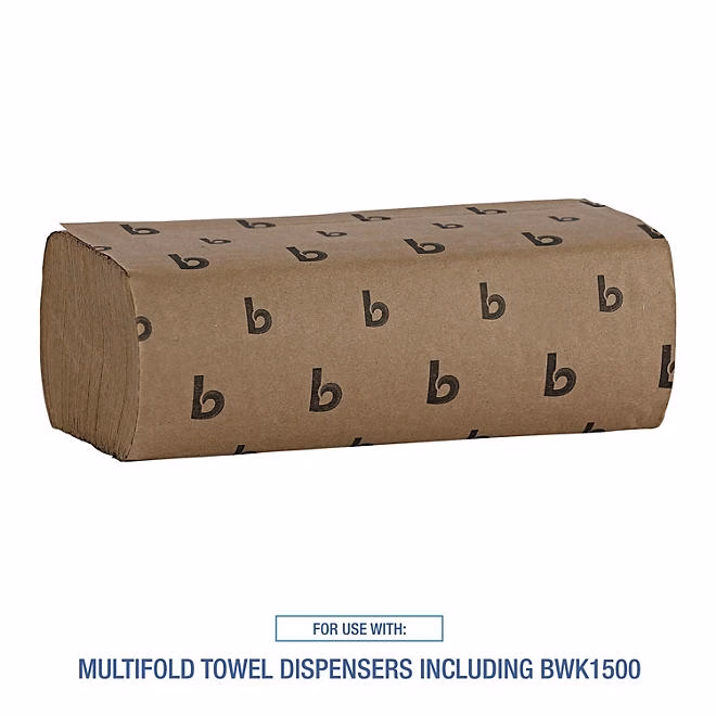 Boardwalk Multifold 1-Ply Natural Paper Towels 16 pks., 250 towels/pk. - Image 7