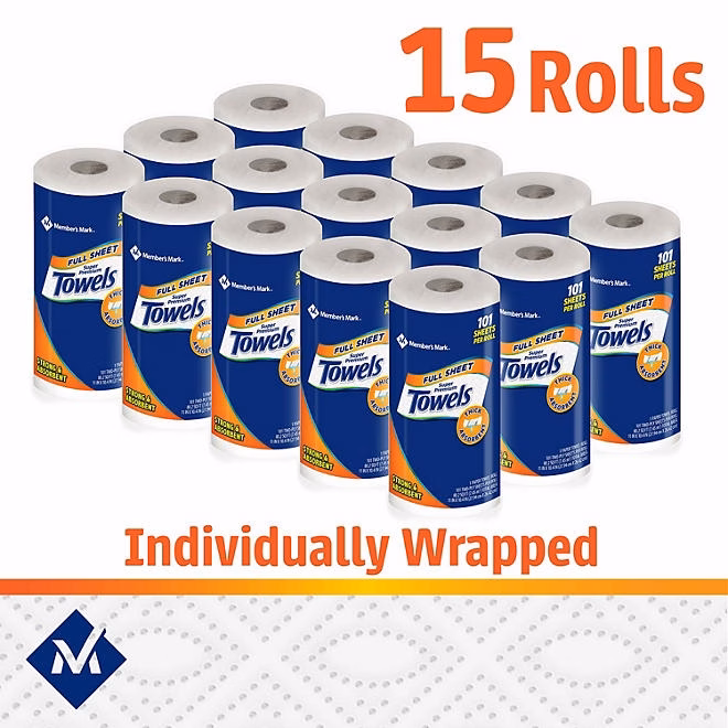 Member's Mark Full Sheet 2-Ply Paper Towel 15 rolls, 101 sheets/roll - Image 3