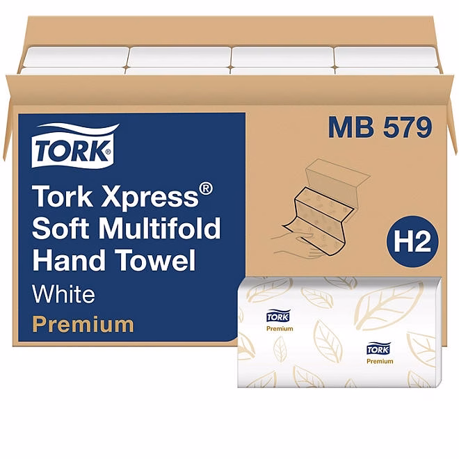 Tork Premium Soft Xpress Multifold 2-Ply White Blue Leaf Hand Towels, 16 pks., 135 towels/pk. - Image 2