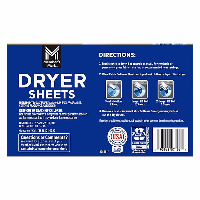 Member's Mark Fabric Softener Dryer Sheets, Fresh Scent, 480 ct. - Image 3
