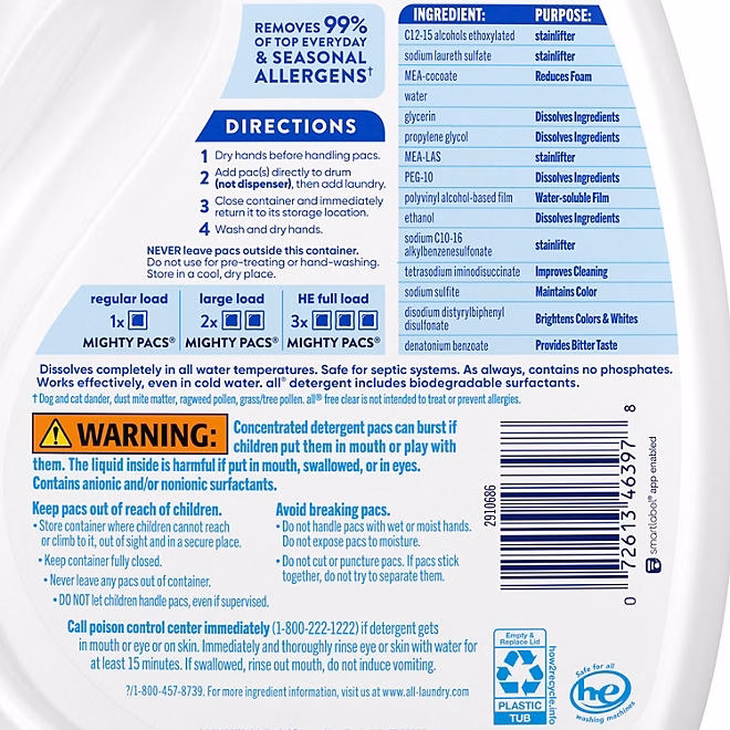all free clear MIGHTY PACS Laundry Detergent Pacs, The Original, 120 ct. - Image 3