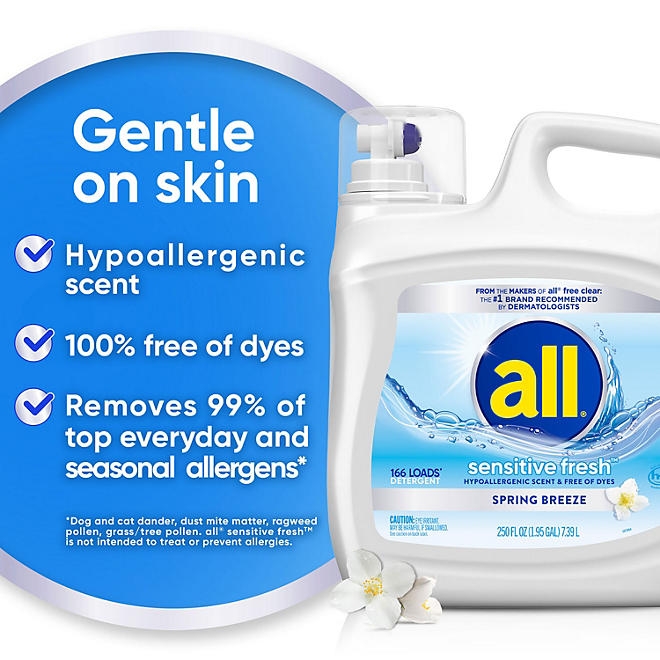 all Sensitive Fresh Liquid Laundry Detergent, Spring Breeze, 166 loads, 250 fl. oz. - Image 6