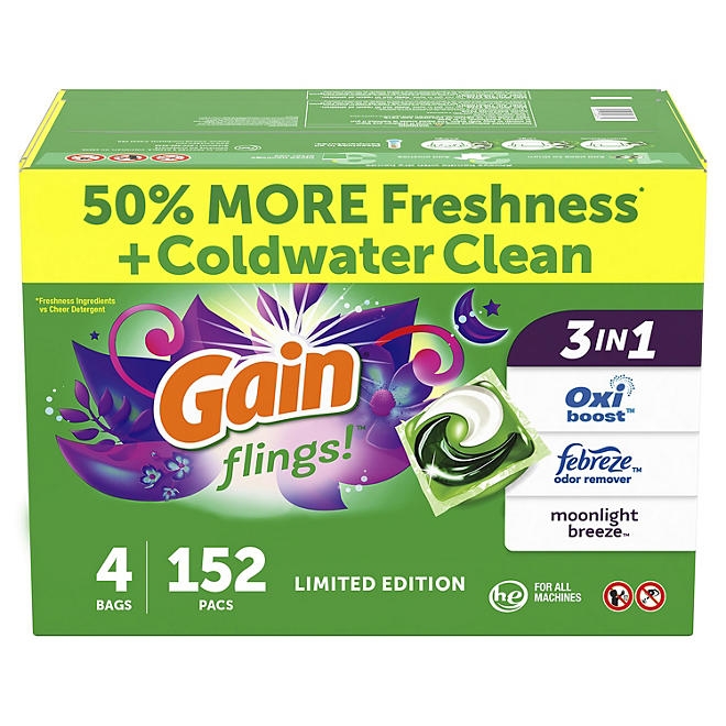 Gain Flings! Laundry Detergent Pacs, Moonlight Breeze, 152 ct. - Image 2