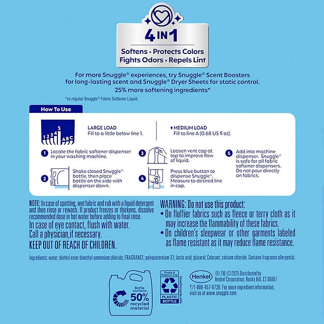 Snuggle Advanced Softness Liquid Fabric Softener, Blue Sparkle, 259 loads, 176 fl. oz. - Image 3