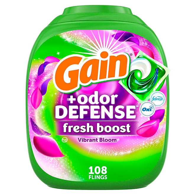 Gain Flings! Odor Defense Fresh Boost Laundry Detergent Pacs, Vibrant Bloom, 108 ct. - Image 2