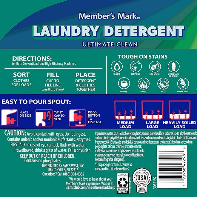 Member's Mark Liquid Laundry Detergent, Paradise Splash, 127 loads, 196 fl. oz. - Image 3