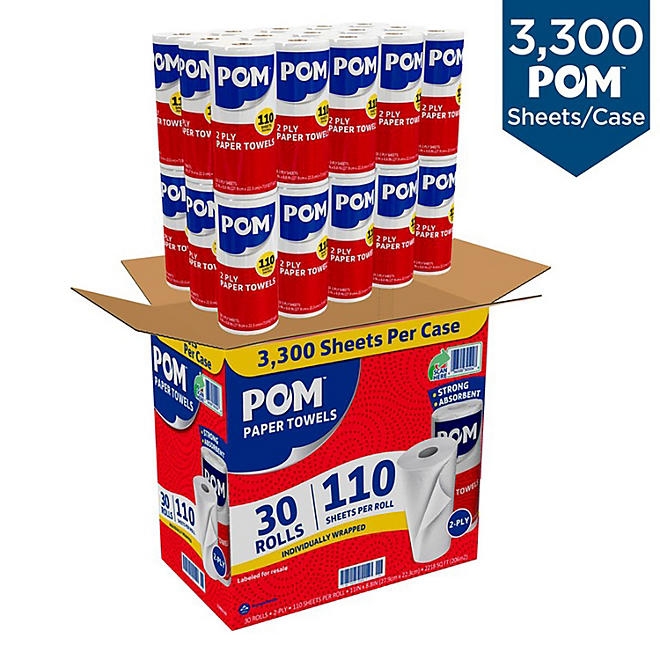 POM Individually Wrapped 2-Ply Paper Towels 30 rolls, 110 sheets/roll - Image 3