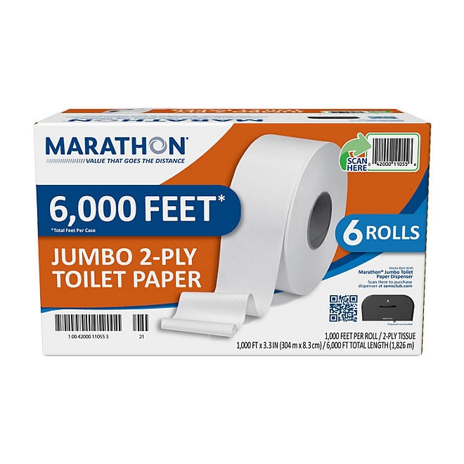 Marathon Jumbo Roll 2-Ply White Toilet Paper 6 rolls, 1000 ft./roll - Image 2