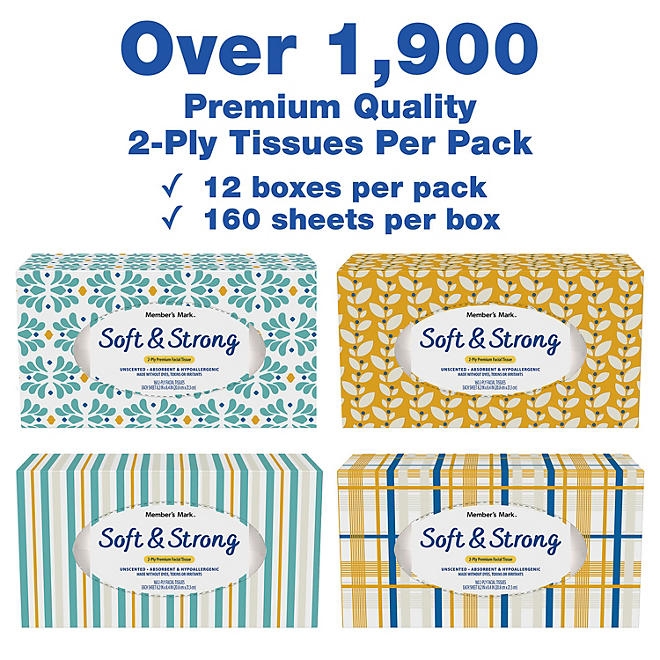 Member&rsquos Mark Soft & Strong 2-Ply Premium Facial Tissues 12 Flat Boxes, 160 tissues/box - Image 4