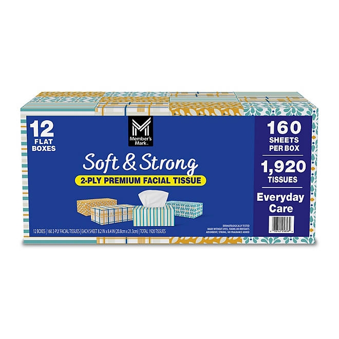 Member&rsquos Mark Soft & Strong 2-Ply Premium Facial Tissues 12 Flat Boxes, 160 tissues/box - Image 9