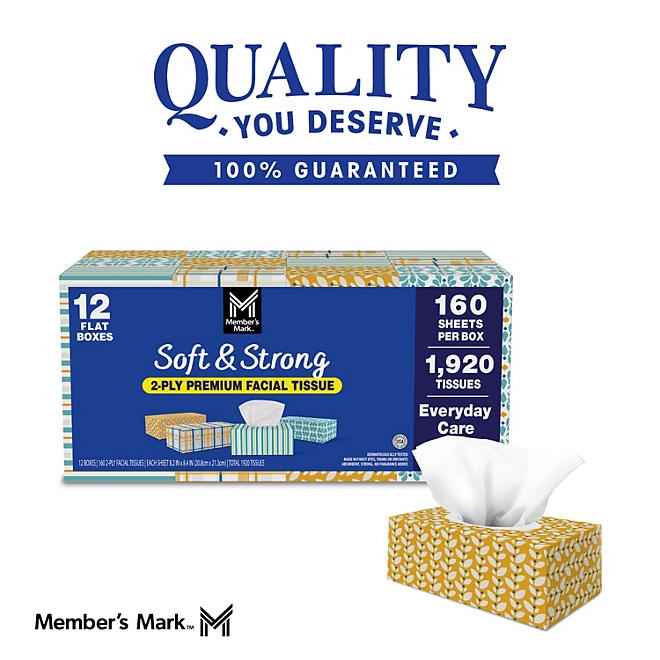 Member&rsquos Mark Soft & Strong 2-Ply Premium Facial Tissues 12 Flat Boxes, 160 tissues/box - Image 10