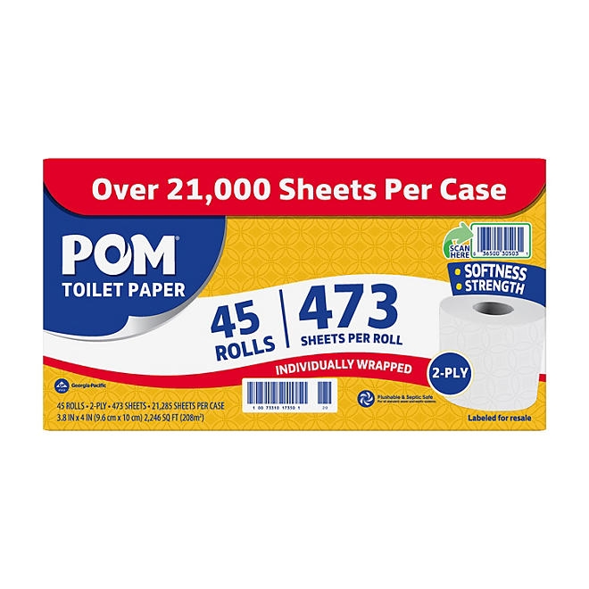 POM 2-Ply Toilet Paper 45 rolls, 473 sheets/roll - Image 2