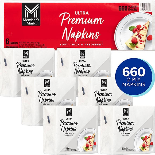 Member's Mark Ultra Premium 2-Ply White Napkins 6 pks., 110 napkins/pk. - Image 3