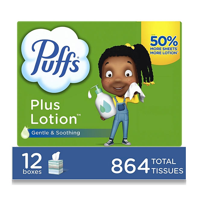 Puffs Plus Lotion 2-Ply Facial Tissues 12 Cube Boxes, 72 tissues/box - Image 2