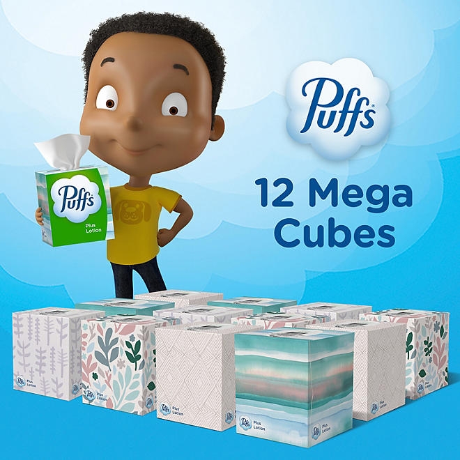 Puffs Plus Lotion 2-Ply Facial Tissues 12 Cube Boxes, 72 tissues/box - Image 3