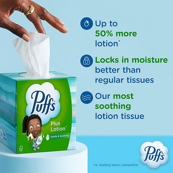 Puffs Plus Lotion 2-Ply Facial Tissues 12 Cube Boxes, 72 tissues/box - Image 4