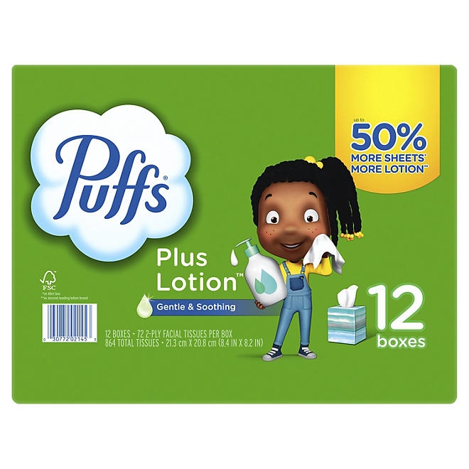 Puffs Plus Lotion 2-Ply Facial Tissues 12 Cube Boxes, 72 tissues/box - Image 11