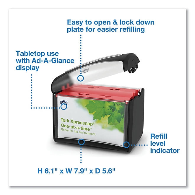 Tork Xpressnap One-at-a-time Tabletop Napkin Dispenser, Black - Image 3