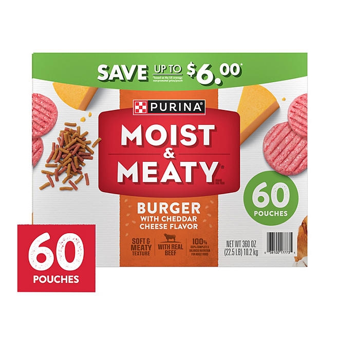 Purina Moist & Meaty Burger with Cheddar Cheese Flavor, Adult Dog Food, 6 oz., 60 ct. - Image 2