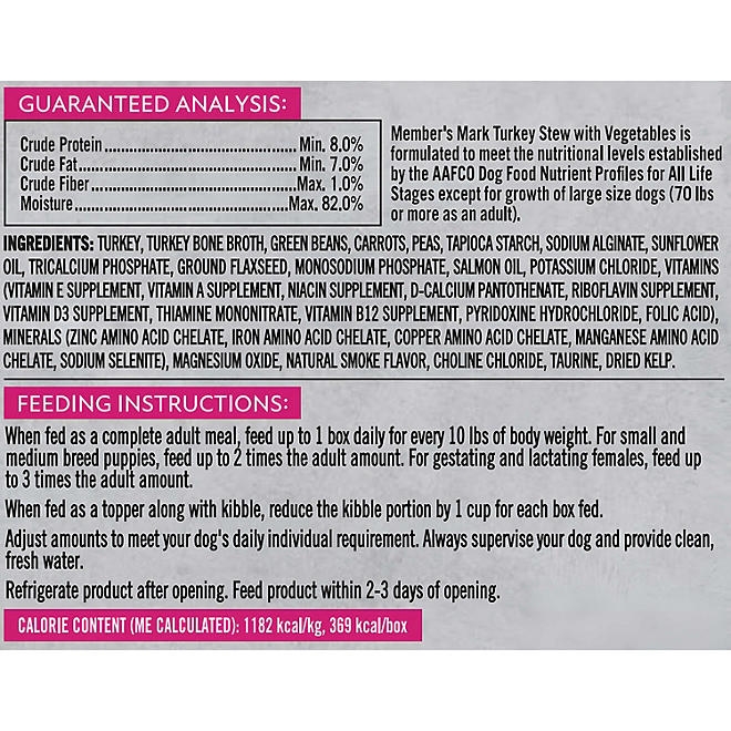 Member's Mark Turkey Stew with Vegetables Wet Dog Food, 11 oz., 24 boxes - Image 3