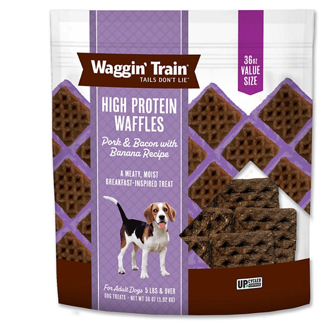 Waggin Train Pork & Bacon with Banana Recipe, High Protein Waffles Dog Treats, 36 oz. - Image 2