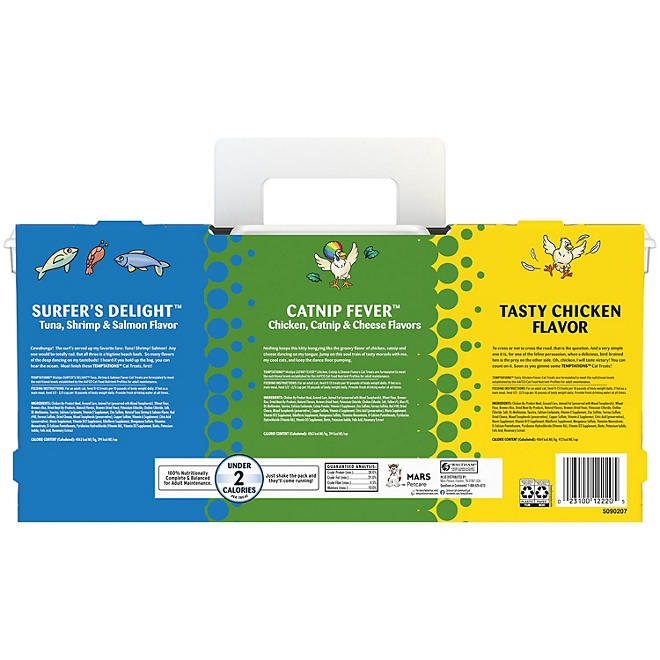 TEMPTATIONS Cat Treats Variety Pack with Tasty Chicken Flavor, Catnip Fever, & Surfers' Delight, 16 oz., 3 tubs - Image 3