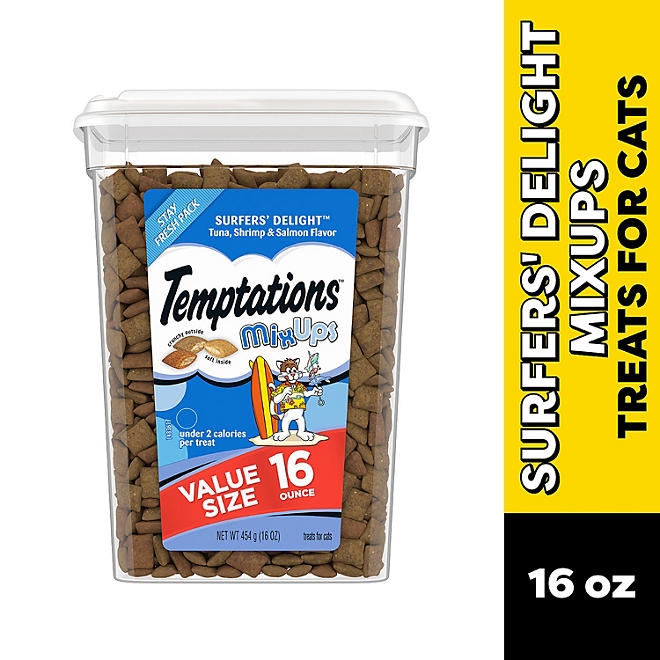 TEMPTATIONS Cat Treats Variety Pack with Tasty Chicken Flavor, Catnip Fever, & Surfers' Delight, 16 oz., 3 tubs - Image 7
