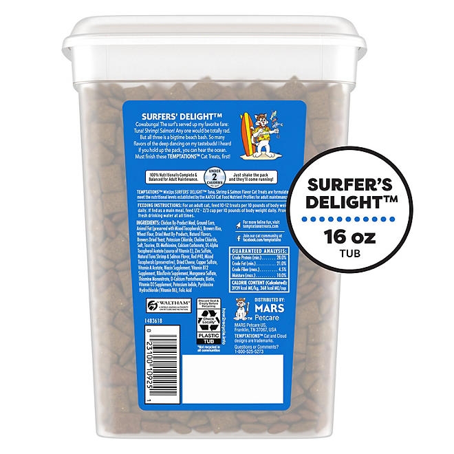TEMPTATIONS Cat Treats Variety Pack with Tasty Chicken Flavor, Catnip Fever, & Surfers' Delight, 16 oz., 3 tubs - Image 11