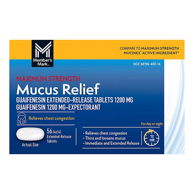 Member's Mark Max Strength Mucus Relief Guaifenesin Tablets, 1200 mg, 56 ct. - Image 2