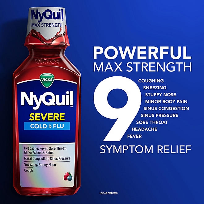 Vicks DayQuil & NyQuil Severe Cold & Flu Relief Liquid, Berry, 12 fl. oz., 3 pk. - Image 4
