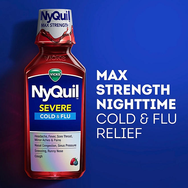 Vicks DayQuil & NyQuil Severe Cold & Flu Relief Liquid, Berry, 12 fl. oz., 3 pk. - Image 5
