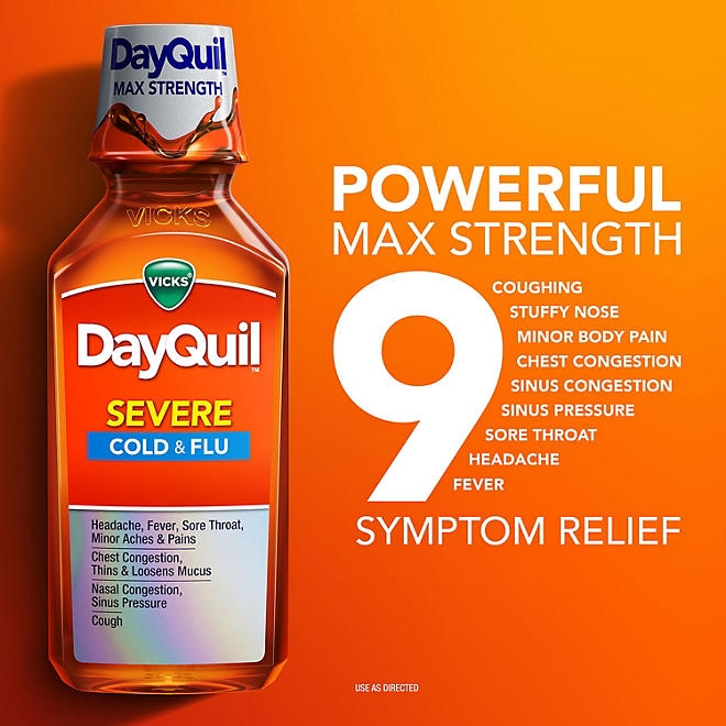 Vicks DayQuil & NyQuil Severe Cold & Flu Relief Liquid, Berry, 12 fl. oz., 3 pk. - Image 7