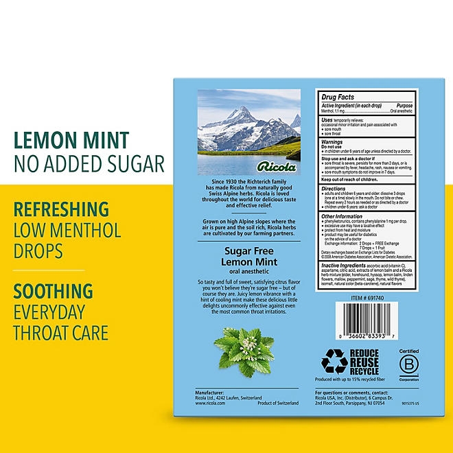 Ricola Sugar-Free Lemon Mint Herb Throat Drops, 210 ct. - Image 6