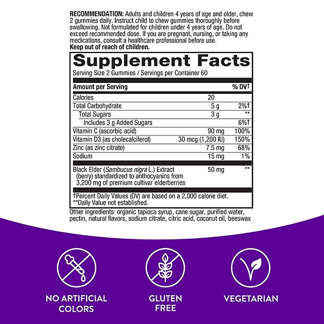 Nature&rsquos Way Sambucus Elderberry Gummies, 120 ct. - Image 3