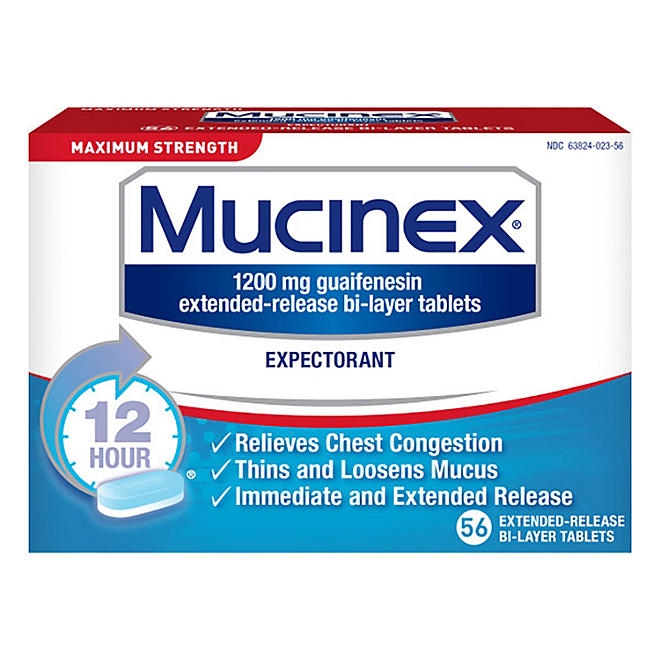 Mucinex 12-Hour Maximum Strength Chest Congestion Expectorant Tablets, 1200 mg Guaifenesin 56 ct. - Image 2