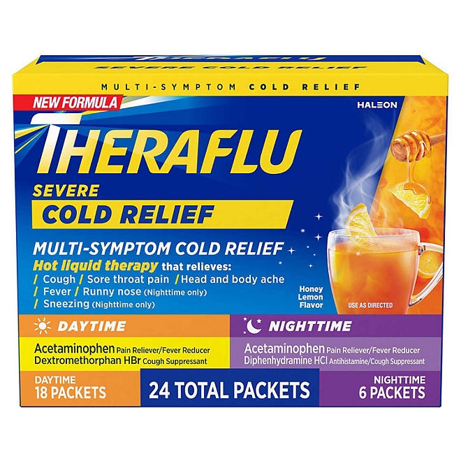 Theraflu MultiSymptom Severe Cold Relief Medicine/Nighttime Severe Cold and Cough Relief Medicine Powder, 24 ct. - Image 2