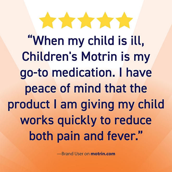 Children's Motrin Pain Reliever/Fever Reducer NSAID, 100 mg Ibuprofen, Original Berry 4 oz., 3 pk. - Image 8
