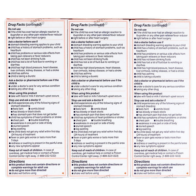 Children's Motrin Pain Reliever/Fever Reducer NSAID, 100 mg Ibuprofen, Original Berry 4 oz., 3 pk. - Image 10