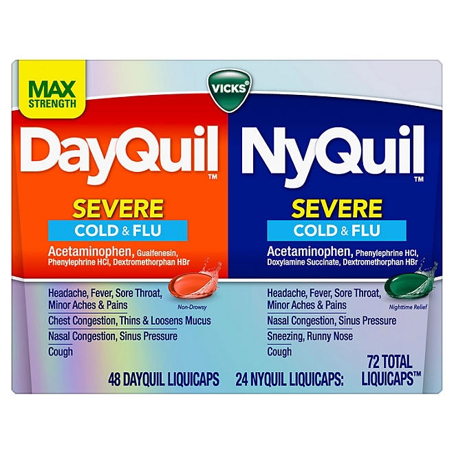 Vicks DayQuil & NyQuil Severe Cough, Cold & Flu Relief LiquiCaps, 72 ct. - Image 2